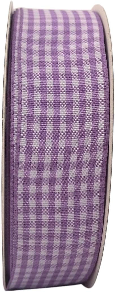 Purple and White Woven Edge Plaid Ribbon 100% Polyester Gingham Ribbon 25 Yards Each Roll (1",Purple) - Crafty Corner