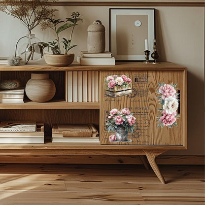 GLOBLELAND 3 Sheets Vintage Pink Peony Background Furniture Transfer 6x12inch Retro Romance Text Rub on Transfer Self-Adhesive Wall Art Decals for Bedroom Living Room Desk Table Decoration
