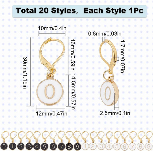 SUNNYCLUE 1 Box 20Pcs Number 1~9 Stitch Markers Charms Crochet Enamel Cute Removable Clip on Leverback Clasp Charm Locking Metal Knitting Markers for Weaving Sewing Knit Quilting DIY Zipper Pull