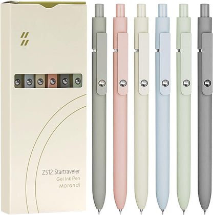 6 Pcs Gel Pens 0.5mm Quick Dry Black Ink Pens Fine Point Smooth Writing Pens, Cute Office and School Supplies Gifts for Women Teacher Students (6 Pcs Morandi Silver)