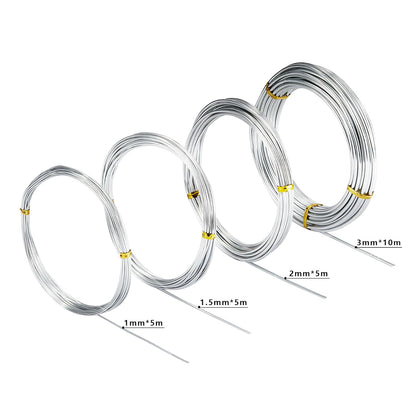 4 Pcs Aluminum Craft Wires, 3mm*10m, 2mm*5m, 1.5mm*5m, 1mm*5m, Bendable Craft Wire for Sculpting Armature DIY Jewelry Making (Silver)