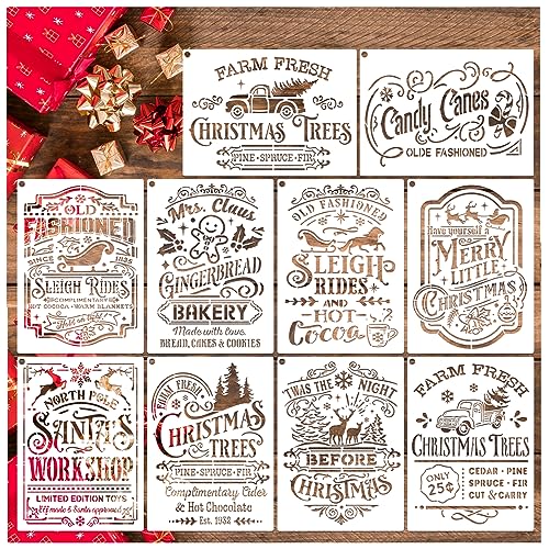 10 Pieces Christmas Stencils Reusable (10 Count)