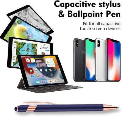 12 PCS 2 in 1 Stylus Ballpoint Pen with Stylus Tip, 1.0 mm Black Ink Metal Pen Stylus Pen for Touch Screens (Rose Gold & Black)