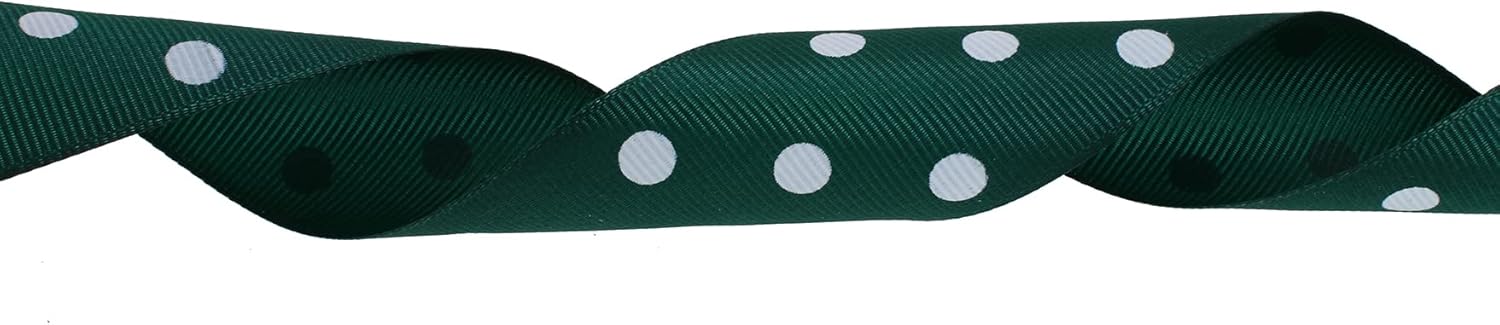 Polka Dot Grosgrain Ribbon 25 Yard Each Roll 100% Polyester (1/1-2", Dark Green) - Crafty Corner