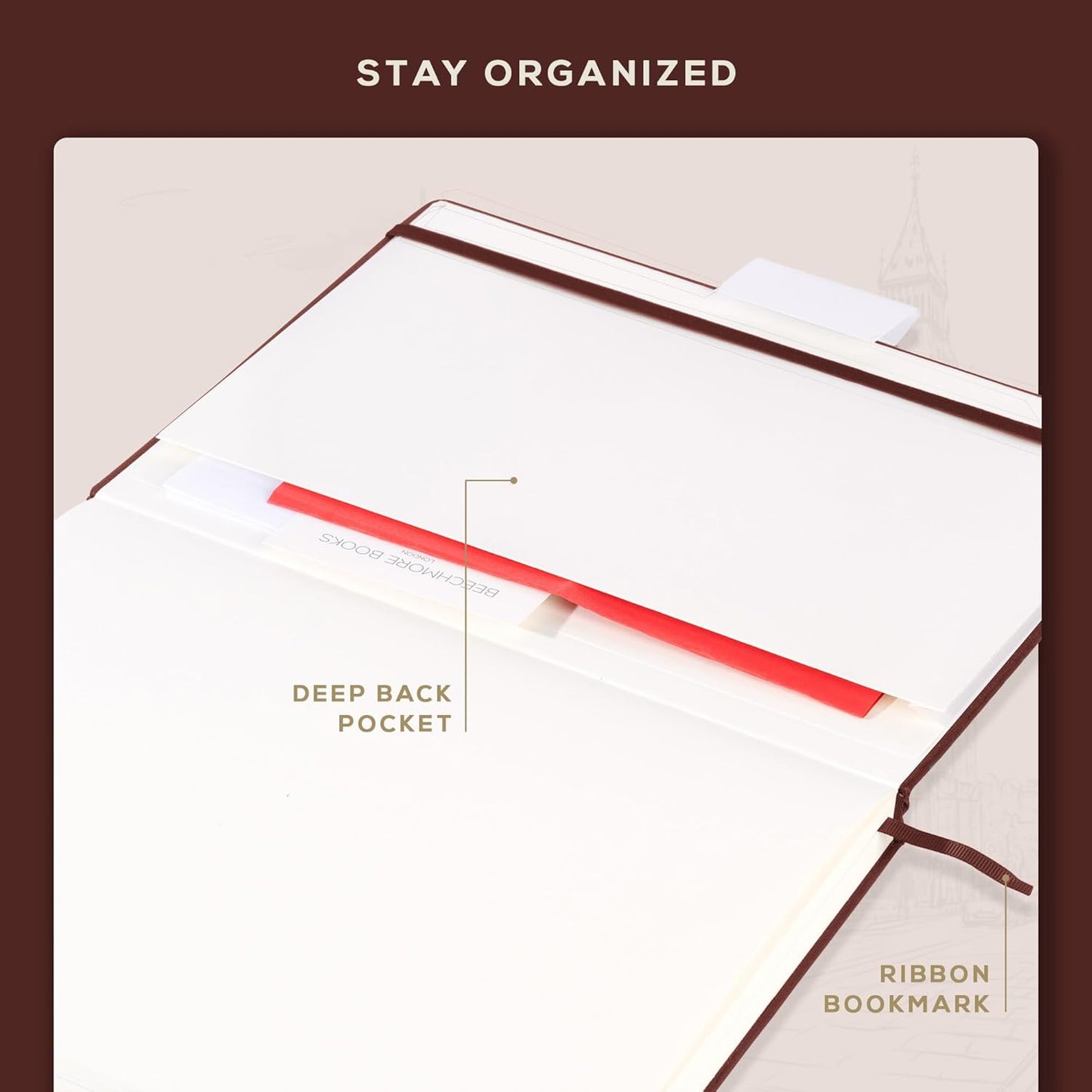 Beechmore Books A3 Sketchbook – 11.7x16.5 Premium Vegan Leather Bound Large Sketch Book Hardcover with 160 Thick 160gsm Perforated Ivory Pages, Blank Sketch Pad Gift Boxed Back Pocket Ribbon Bookmark - Crafty Corner