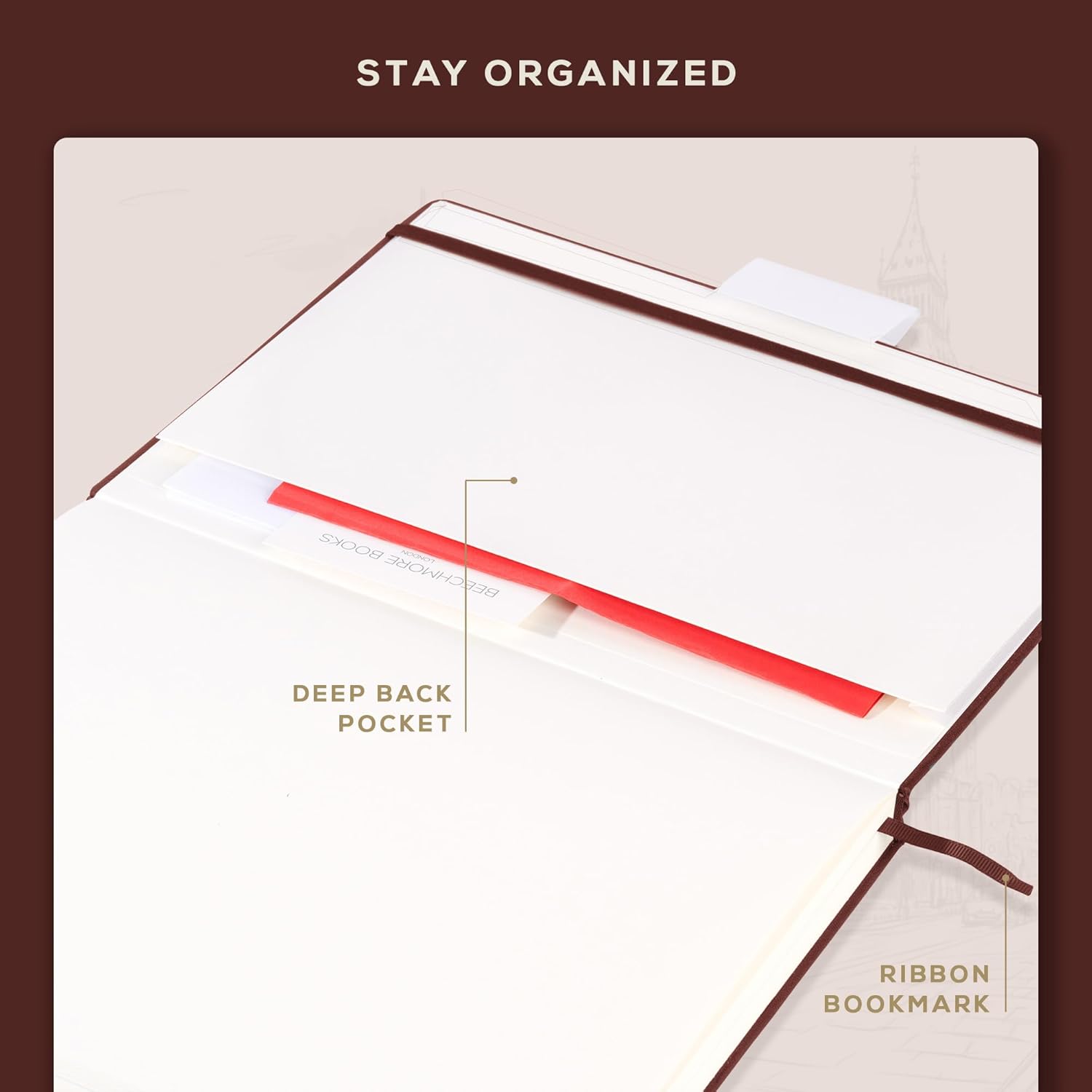 Beechmore Books A3 Sketchbook – 11.7x16.5 Premium Vegan Leather Bound Large Sketch Book Hardcover with 160 Thick 160gsm Perforated Ivory Pages, Blank Sketch Pad Gift Boxed Back Pocket Ribbon Bookmark - Crafty Corner