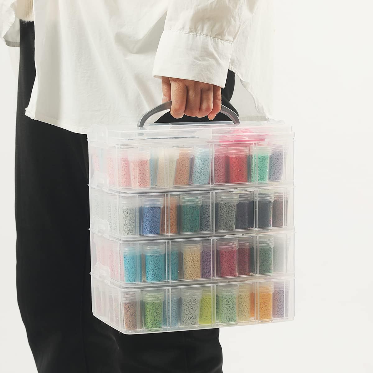 Douorgan 4-Tier Diamond Painting Storage Containers Portable Bead Organizer and Storage Box Stackable Arts & Crafts Organizers for Nail Charms Seed, 176 Round, Funnel, Stickers