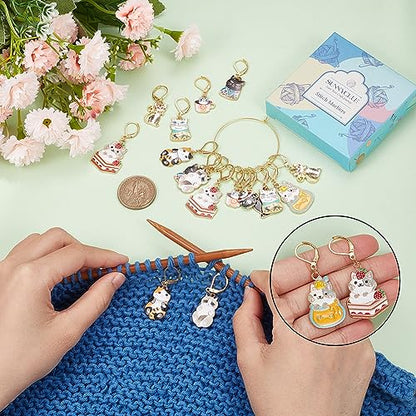 1 Box 20Pcs 10 Style Locking Stitch Marker Cute Stitch Markers Cat Pet Animal Leverback Knitting Charms Knitting Tools for Weaving Sewing Needleworks Women Adults DIY Crafts