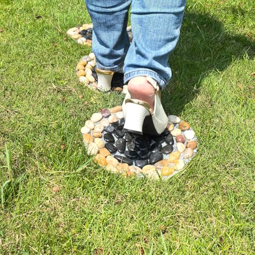 Garden Stepping Stones ourtdoor Decorative Round Stepping Stones with Black Stones Round Polished River Pebble Stone from Natureal River (6 Count)