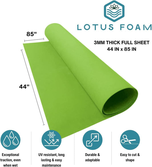 LotusFoam Large 3mm EVA Foam Sheet - 44"x 85" High Density Foam 130 kg/m3 for Cosplay, Costumes, Crafts, Flooring, Outdoor Use - 35 Colors (Key Lime) - Key Lime - Crafty Corner