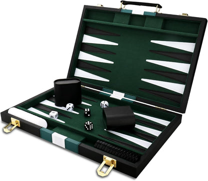 Backgammon Set - Classic Board Game with Premium Leather Case - Portable Travel Strategy Backgammon Game Set for Adults, Kids (11inch, Black)
