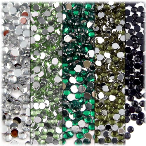 5-PK Set (7,200-Piece), Round 3mm Rhinestones, Flatback, Gray Tones (7200 Count)