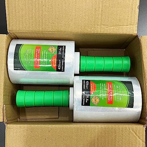 2 Pack Industrial Mini Clear Stretch Wrap Film 80 Gauge 5.1" 1000ft for Pallet Wrap with Plastic Handle
