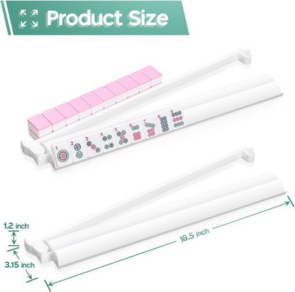 Mahjong Racks with Pushers Set of 4, Mahjong Tile Pushers and Racks, Acrylic Majiang Tile Holders Accessories (White)