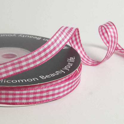 Pink and White Gingham Ribbon Hot Pink Gingham Ribbon 25 Yards Each Roll 100% Polyester (3/8", Hot.Pink) - Crafty Corner