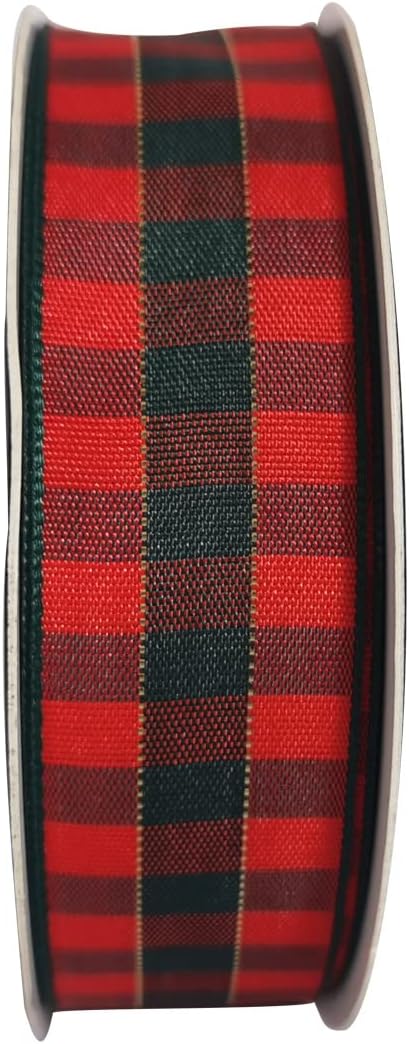 Micomon X'Mas Gingham Ribbon Green Red Metallic Gingham Ribbon 25 Yards Each Roll 100% Polyester (1",RedGreenGold) - Crafty Corner