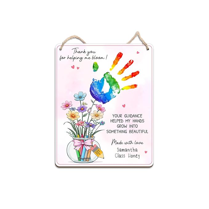 DIY Flower Crayon Handprint Craft Sign Gifts for Daycare PreK Preschool Kindergarten Teacher, Flower Craft Teacher Appreciation Keepsake End of Year Gifts from Students, Thank You For Helping Me Bloom