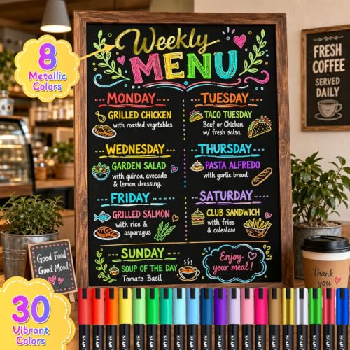 Liquid Chalk Markers for Blackboard 8 Vibrant Colors 1mm Fine Tip (8 Count)