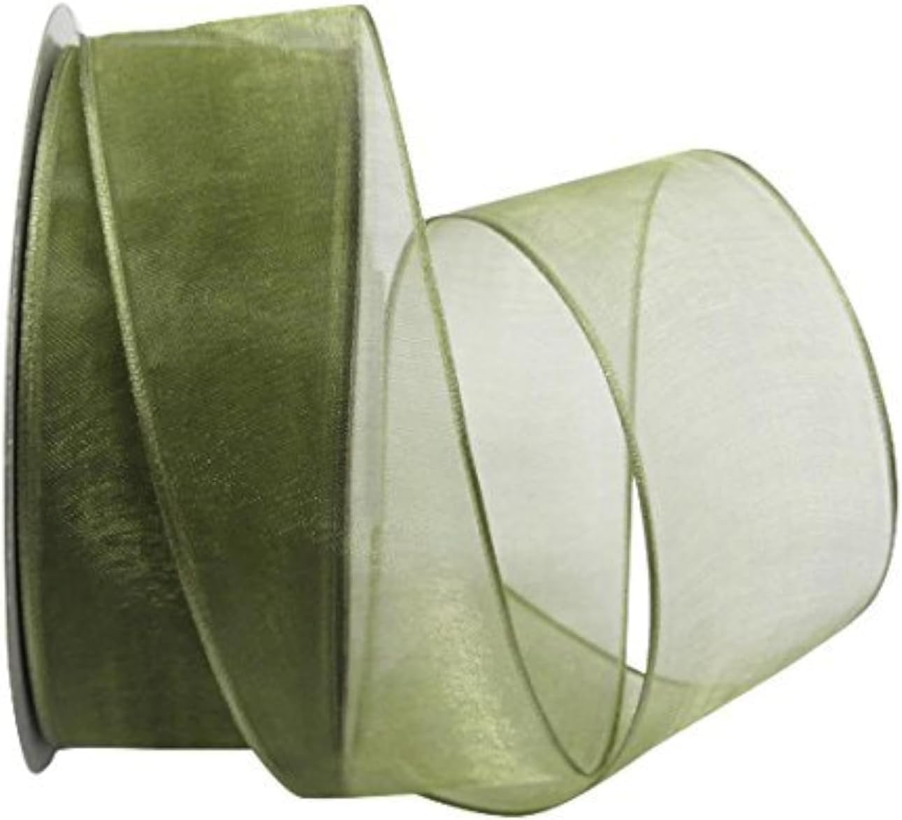 Ribbon Bazaar Sheer Organza Wired Ribbon - 100% Polyester Wire Edged Ribbon for Floral Decor, Table Arrangements, Apparel Embellishment & More - 1-1/2" Moss 25yd - Crafty Corner