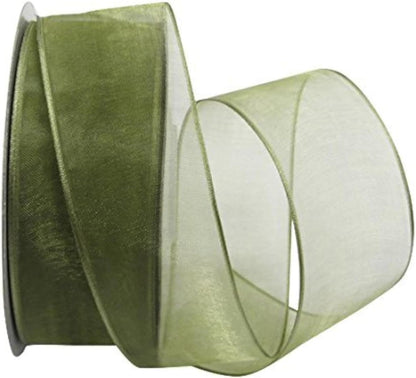 Ribbon Bazaar Sheer Organza Wired Ribbon - 100% Polyester Wire Edged Ribbon for Floral Decor, Table Arrangements, Apparel Embellishment & More - 1-1/2" Moss 25yd - Crafty Corner