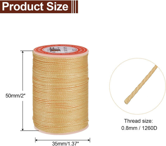 uxcell Round Leather Sewing Waxed Thread, 55m / 60 Yards Polyester Wax String, 0.80mm Wax Stitching Cord for Leather Crafts, Bookbinding, Bracelets Braided, Pale Cream, 2pcs
