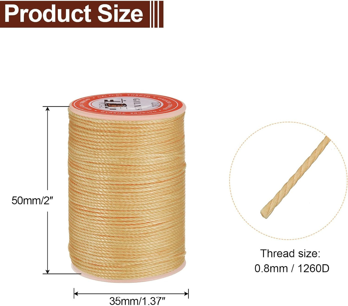 uxcell Round Leather Sewing Waxed Thread, 55m / 60 Yards Wax Polyester String, 0.8mm Waxed Stitching Cord for Leather Crafts, Bookbinding, Bracelets Braided, Pale Cream