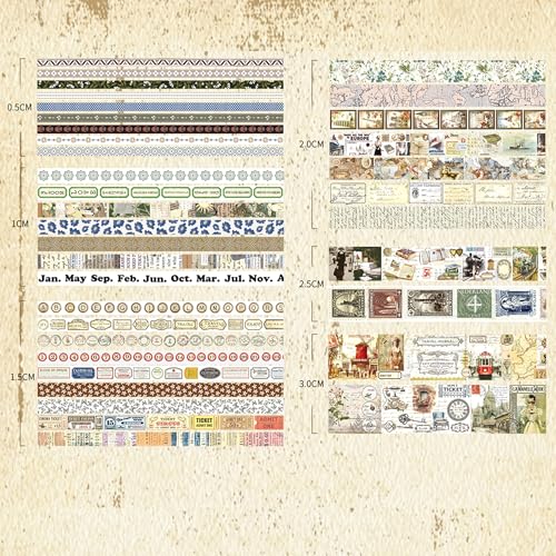 36 Rolls Vintage Washi Tape Pack Retro Arts Adhesive Tapes Wide Chronicle Decorative Masking Tape Sets for Craft (36 Count)