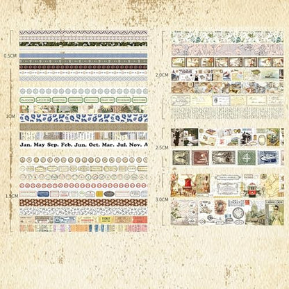 36 Rolls Vintage Washi Tape Pack Retro Arts Adhesive Tapes Wide Chronicle Decorative Masking Tape Sets for Craft (36 Count)