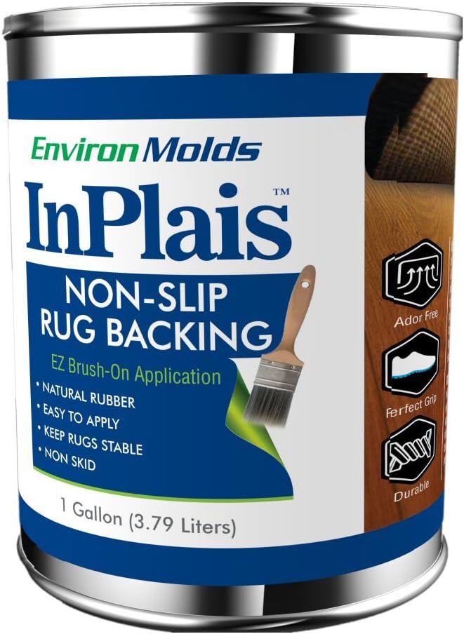 InPlais Non-Slip Area Rug Backing 1-Gallon (3.7854 Liters) Fabric & Floor Safe Latex Layer | Easy, Paint-On Application Liquid | Kitchen, Bathroom, Hallway, Living Room | Dries Quickly