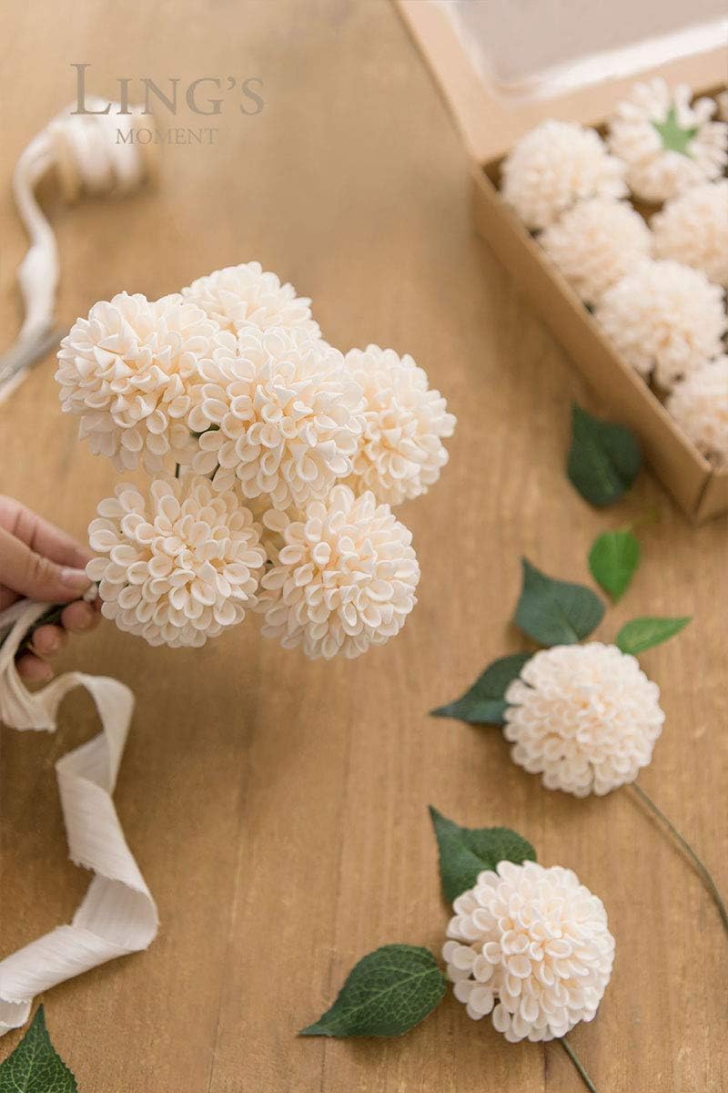 Ling's moment Cream Dahlia Foam Artificial Flowers Real Touch Faux Fake Flower for Home Decor Graduation Baby Shower Decorations Outdoors Party Favors Wedding Gifts Centerpieces Arrangements 25pcs