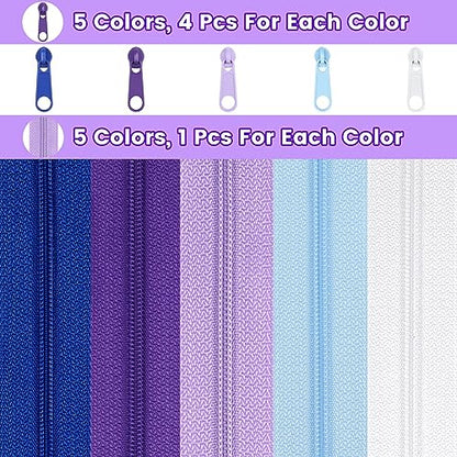 15.3 Yards 14 m 5 Pieces Assorted Colors #3 Nylon Coil Zippers
