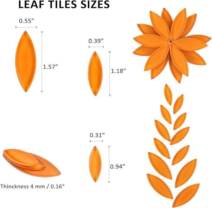 Youway Style Orange Leaf Mosaic Tiles for Crafts Bulk,200g Petal Mosaic Glass Pieces,Flower Glass Tiles for Christmas Mosaic Decorations,Garden Mosaic Supplies Kit