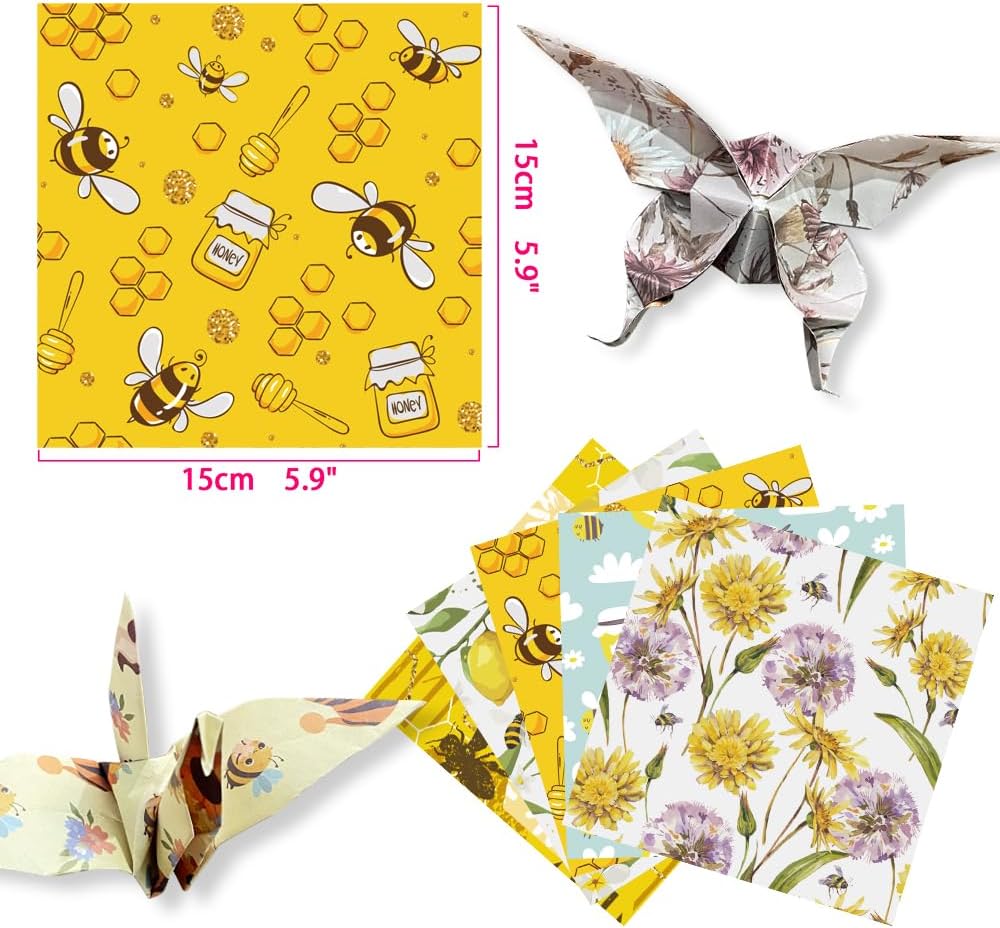 Square Origami Paper 6x6 Double Sided 50 Sheets 50 Colors 70GSM Origami Kit Japanese Chiyo Easy Fold Arts Crafts DIY Handwork Beginner Bee - Crafty Corner