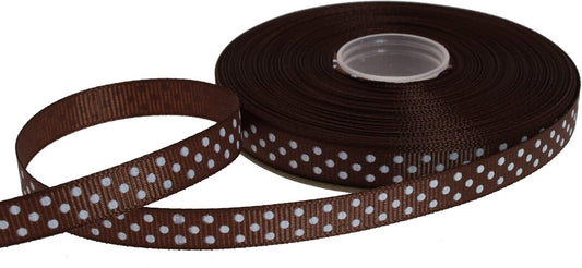 Polka Dot Grosgrain Ribbon 25 Yard Each Roll 100% Polyester (3/8", Coffee) - Crafty Corner