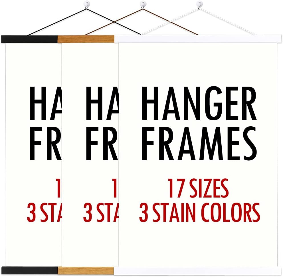 Ywlake Magnetic Poster Hanger, 33x24 33x23 33x50 Poster Frame Wood Wooden Magnet Print Posters Dowel Scroll Hanger Hangers Hanging Kit for Walls Map Canvas Artwork (Black, 33")