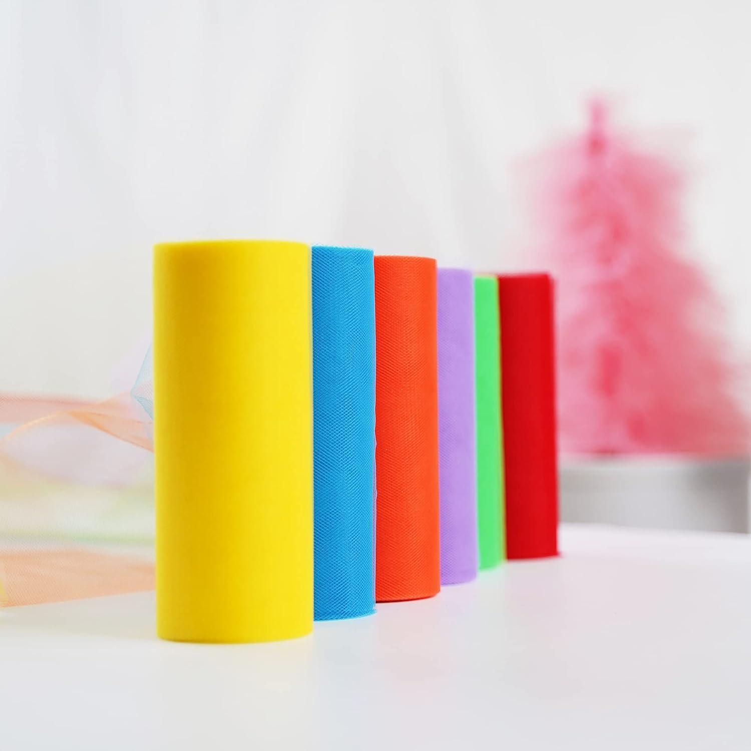 MEEDEE Rainbow Tulle Ribbon 6 Colors Roll Tulle Fabric Rainbow Spool Ribbon for Tutus Wedding Decorations Party Decorations Gift Wrapping Skirt Dress (6 inch by 25 Yards/Roll) - Crafty Corner