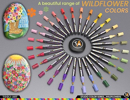 28 Wildflower Colors Acrylic Paint Pens Studio Color Series Markers Set 3mm Medium Tip (28 Count)