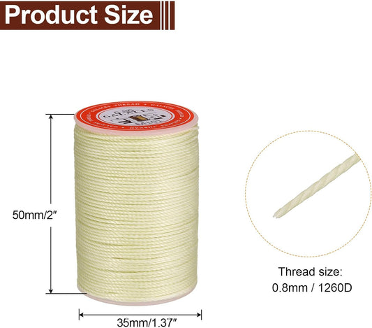 uxcell Round Leather Sewing Waxed Thread, 55m / 60 Yards Polyester Wax String, 0.80mm Wax Stitching Cord for Leather Crafts, Bookbinding, Bracelets Braided, Beige, 2pcs