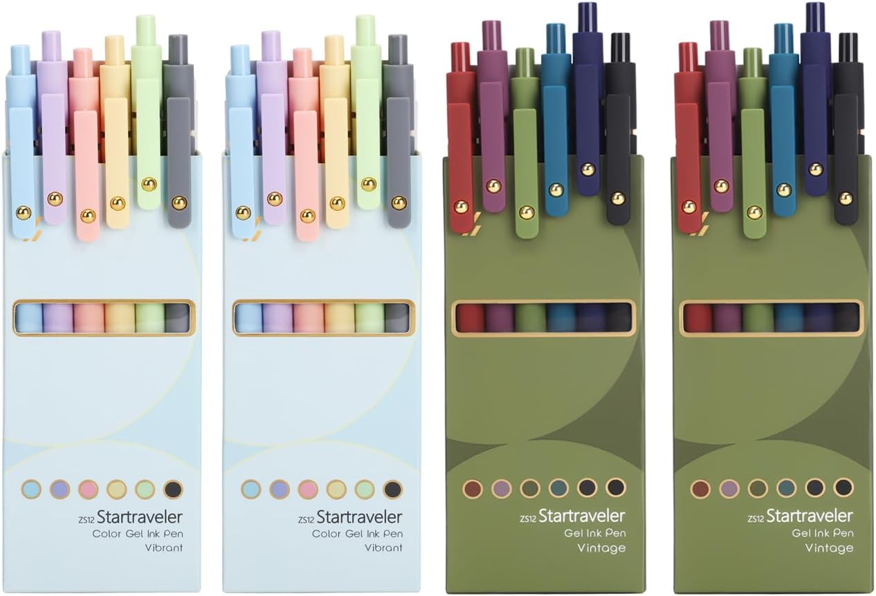 FIOVER Colored Pens, 24 Pack Colorful Gel Pens, Quick-Dry 0.7mm Medium Point for Journaling, Note Taking, Doodling, Aesthetic Office School Supplies, Gifts for Women Men(24PCS Aesthetic+Vintage)