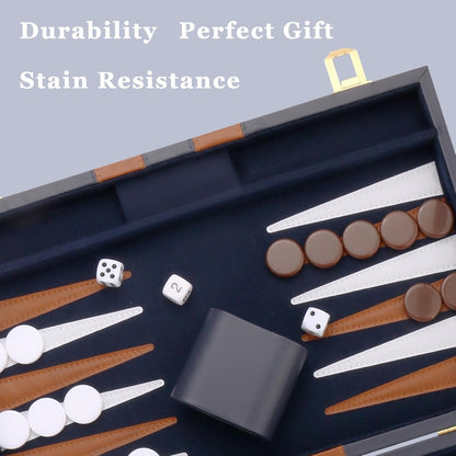 Backgammon Set - Classic Board Game with Premium Leather Case - Portable Travel Strategy Backgammon Game Set for Adults, Kids - Suitable as (18inch, Navy)