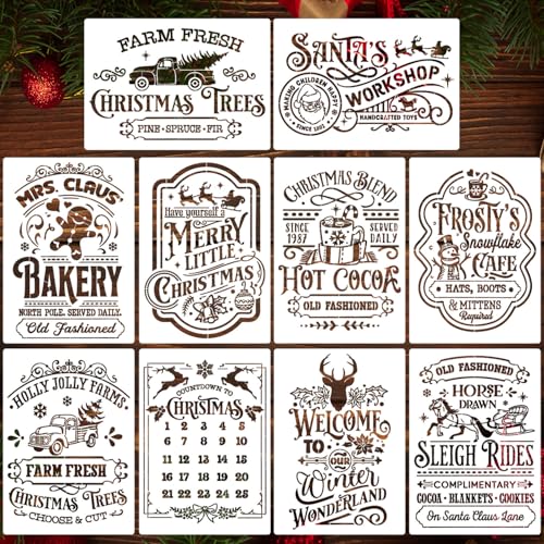 Christmas Stencils for Crafts Reusable A4 Christmas Stencils for Painting (10 Count)