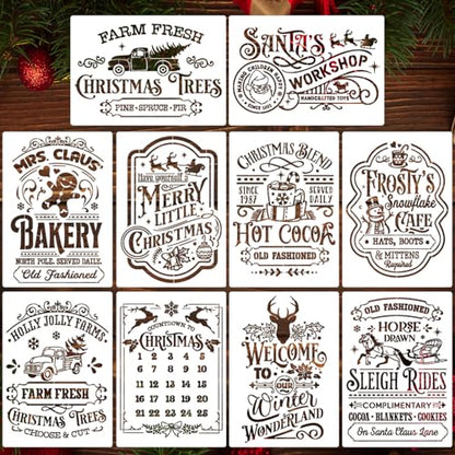 Christmas Stencils for Crafts Reusable A4 Christmas Stencils for Painting (10 Count)