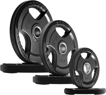 RitFit Olympic Rubber Grip Plates for Barbell, 2-Inch Weight Plates for Weightlifting and Strength Training in Home & Gym, Single, Pair and Sets(2.5/5/10/25/35/45 LB)