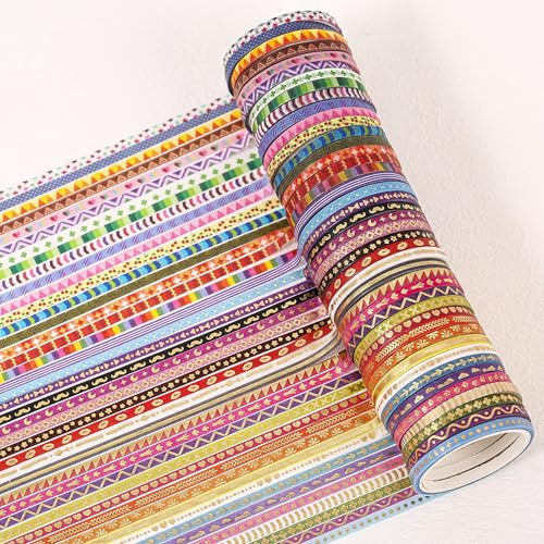 50 Rolls Skinny Washi Tape Set 3mm Wide (50 Count)