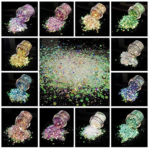 12 Colors Chunky Glitter Holographic Craft Glitter (12 Count)