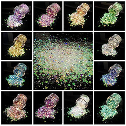 12 Colors Chunky Glitter Holographic Craft Glitter (12 Count)