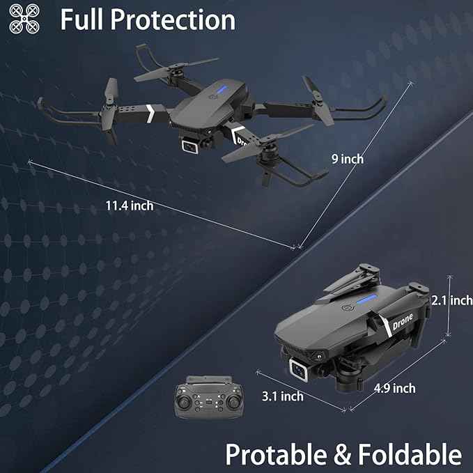 Drone With 1080P Camera for Adults Beginners Kids, Foldable RC Quadcopter, Toy Drones Gifts, FPV Drone Video, 2 Batteries, Carrying Case, One Key Start, Headless Mode, Waypoints fly, 360° Flips