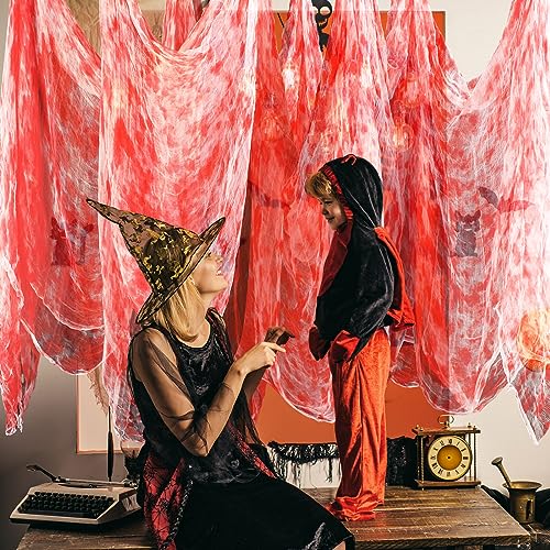 Halloween Cheese cloth 70.87 x 196.85 Inch Bloody Cheesecloth Roll for Crafts Large Cotton Muslin Gauze Fabric for Halloween Outdoor & Indoor Spooky Decoration