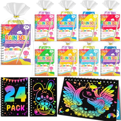 24 Pack Rainbow Scratch Notebook Art Party Favors for Kids (24 Count)