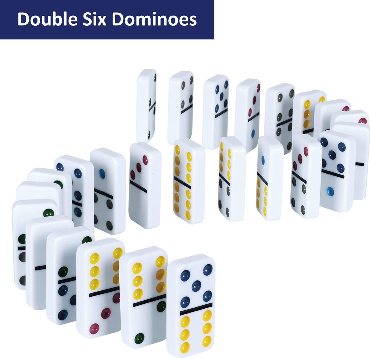 GOTHINK Double 6 Dominos Set for Adults with Tin Box Storage - 28 Tile Colorful Dot Dominoes Games Set for Family Night Gift Travel Game - Classic Party Board Game Ideal for 2-4 Players